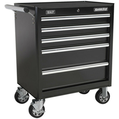 5 Drawer Black Portable Tool Chest With Locking Mobile Storage from B&Q