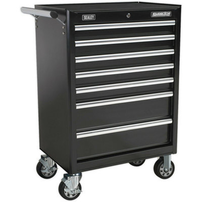  - Spacious 7 Drawer Black Tool Chest With Locking Mechanism And Wheels
