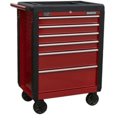 Premium 6 Drawer Red Portable Tool ChestLocking Mobile Storage Solution from B&Q