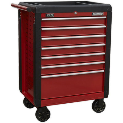 7 Drawer Red Portable Tool Chest With LockHeavy-Duty Mobile Storage Solution from B&Q