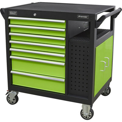 7 Drawer Heavy Duty Mobile Workstation - Twin Door Cupboard - Open Shelves 5056524257791 - Image 3