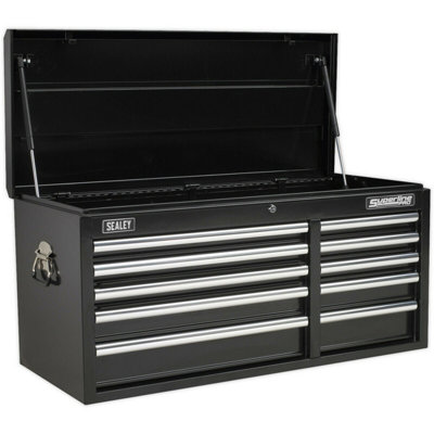  - Lockable Black Tool Chest With 10 DrawersHeavy Duty Steel Storage Cabinet 1025 X 435 X 495mm