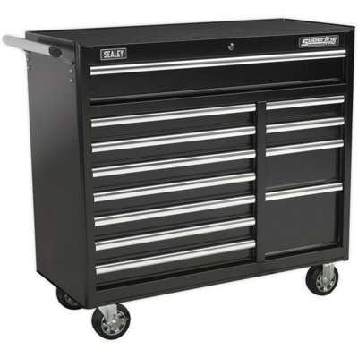 12 Drawer Black Portable Tool Chest With Locking Mobile Storage1050mm X 465mm X 1050mm from B&Q