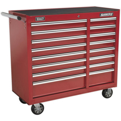 16 Drawer Red Portable Tool Chest With Locking Mobile Storage And Heavy-Duty Wheels from B&Q