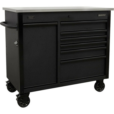B&Q Heavy-Duty 8 Drawer Tool Chest With Power Tool Charging Station - 1120 X 584 X 990Mm Black