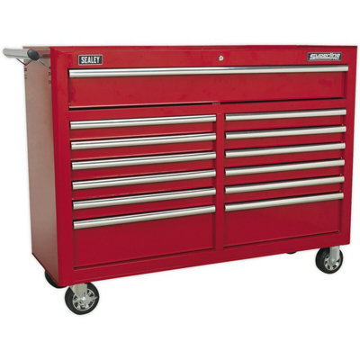 Large 13 Drawer Red Portable Tool Chest With Locking Mobile Storage from B&Q