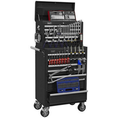 Premium Heavy Duty 15 Drawer Tool Chest And Rollcab Bundle With 147 Piece Tool Kit In Black from B&Q