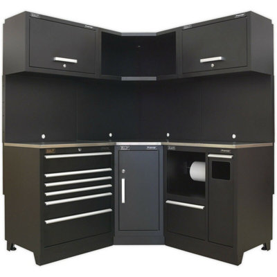  - Versatile 1.7M Garage Corner Storage Solution With Stainless Steel Worktop