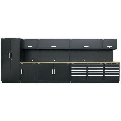  - Premium 5.6M Modular Garage Storage System With Steel Frame And Oak Worktop