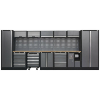  - Versatile 4.9M Garage Storage Solution With Modular Units And Durable Pressed Wood Worktop