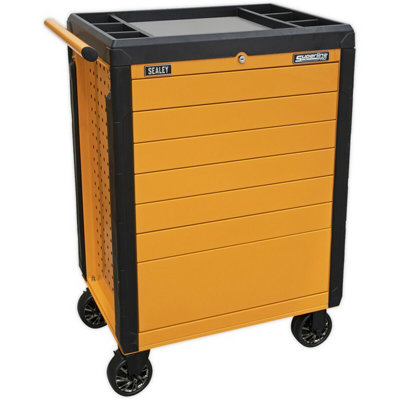 High-Visibility Orange 7 Drawer Portable Tool ChestDurable Mobile Storage Solution from B&Q