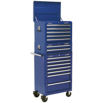 Heavy Duty Blue 14 Drawer Stacking Tool Chest And Rollcab Bundle from B&Q