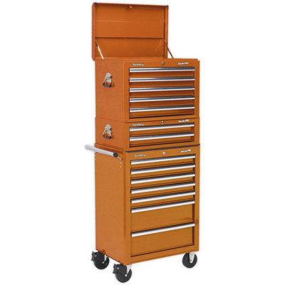 Heavy Duty 14 Drawer Stacking Tool Chest And Rollcab Bundle In Orange from B&Q