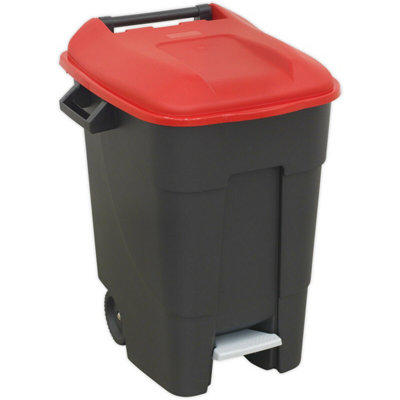 100 Litre Red Wheelie Bin With Foot Pedal And Wheels For Easy Mobility from B&Q