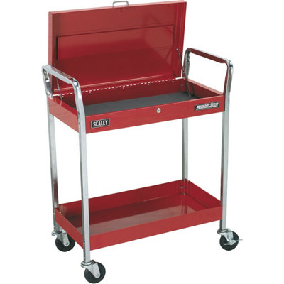 B&Q Heavy Duty 2 Level Lockable Workshop Trolley - 80Kg Capacity - Red