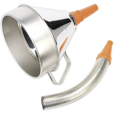 200mm Metal Funnel With Brass Filter And Flexible Spout For Easy Pouring from B&Q