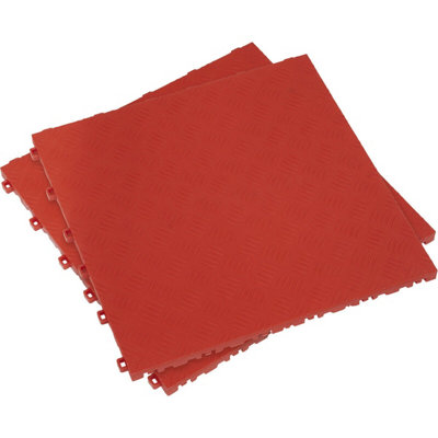 9 Pack Durable Red Treadplate Floor Tiles For Garage And Workshop from B&Q