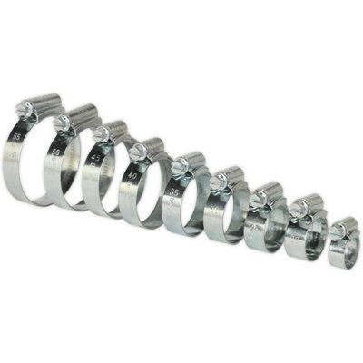 85 Pc Zinc Plated Hose Clip Assortment9.5 To 55mmExternal Pressed Threads