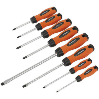 8 Piece Hi-Vis Orange Screwdriver SetPremium Slotted Phillips Pozi Drivers from B&Q