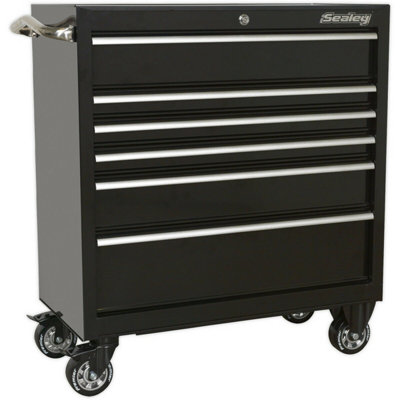 Heavy-Duty 6 Drawer Black Portable Tool Chest With Locking System from B&Q