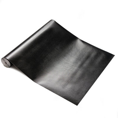 B&Q -  Leather Effect Black Self Adhesive Vinyl Wrap Film For Furniture And Decoration 1M(L) 45Cm(W)
