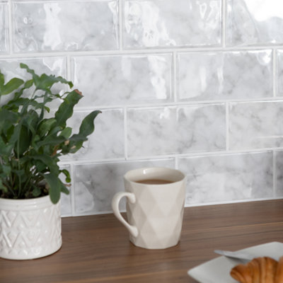 Wallpops Subway Carrara 3D Epoxy Tile Stickers 25.4Cm(L) 25.4Cm(W) Pack Of 4