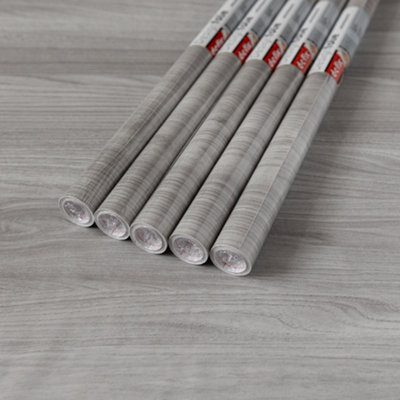 D-C-Fix Woodgrain Sangallo Self Adhesive Vinyl Wrap Film For Kitchen Doors And Worktops 2M(L) 67.5Cm(W) Pack Of 5 Rolls Grey