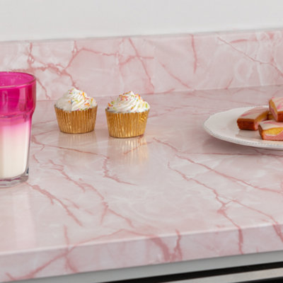 B&Q -  Marble Pink 67.5Cm X 10M Self-Adhesive Vinyl Wrap For Doors And Worktops