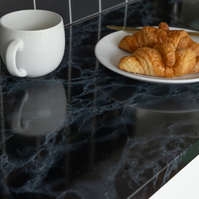 B&Q -  Marble Black 67.5Cm X 10M Self-Adhesive Vinyl Wrap For Doors And Worktops