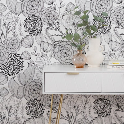 Wallpops Nu Wallpaper Secret Black Self Adhesive Wallpaper 5.49M(L) 52.07Cm(W) from B&Q