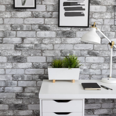 Wallpops Nu Wallpaper London Brick Grey Self Adhesive Wallpaper 5.49M(L) 52.07Cm(W) from B&Q