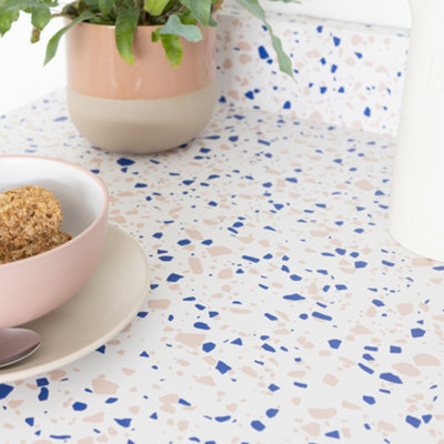 B&Q -  Terrazzo Blue 67.5Cm X 1M Self-Adhesive Vinyl Wrap For Doors And Worktops