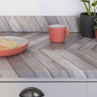 B&Q -  Chevron Grey 67.5Cm X 5M Self-Adhesive Vinyl Wrap For Doors And Worktops