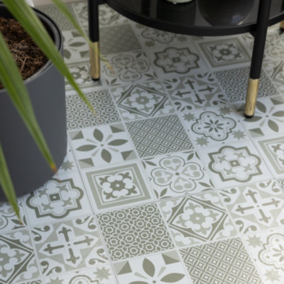 D-C-Fix Oriental Tiles Green Self Adhesive Vinyl Floor Tiles Pack Of 11 (1Sqm) from B&Q