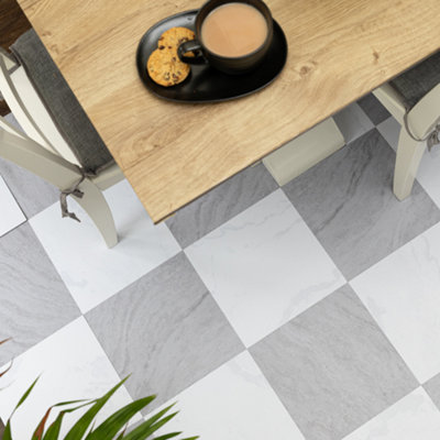 FloorPops Floor Pops Langley Grey Self Adhesive Vinyl Floor Tiles Pack Of 10 (0.93Sqm) from B&Q