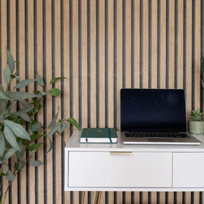 Wallpops Nu Wallpaper Acoustic Wooden Slats Self Adhesive Wallpaper 5.49M(L) 52.07Cm(W) from B&Q