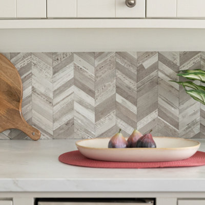 D-C-Fix Herringbone Premium Self Adhesive Composite Wall Tile 29.6Cm(W) 25.3Cm(H) 0.3Cm(D) Pack 10 (0.75Sqm) from B&Q