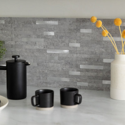 D-C-Fix Metal And Stone Premium Self Adhesive Composite Wall Tile 29.2Cm(W) 29.7Cm(H) 0.3Cm(D) Pack 5 (0.43Sqm) from B&Q