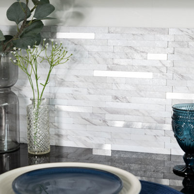 D-C-Fix Metal And Marble Premium Self Adhesive Composite Wall Tile 29.2Cm(W) 29.7Cm(H) 0.3Cm(D) Pack 5 (0.43Sqm) from B&Q