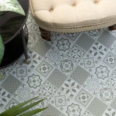 D-C-Fix Oriental Tiles Green 30.48 X 30.48Cm Self-Adhesive Vinyl Floor Tiles Pack 66 (6Sqm) from B&Q