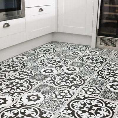 FloorPops Floor Pops Valencia Charcoal Self Adhesive Vinyl Floor Tiles Pack Of 6 (1.12Sqm) from B&Q