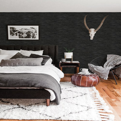 Wallpops Nu Wallpaper Grassweave Black 52.07Cm X 5.49M Self-Adhesive Wallpaper from B&Q