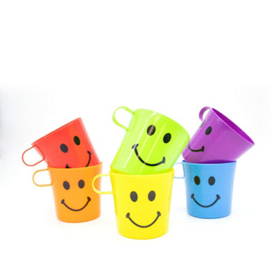  - 6 Pack Colourful Smiley Face Plastic Cups  For Home Picnic & Outdoor Use