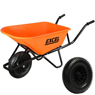 Excel Tools Excel Heavy Duty 100L Wheelbarrow Hdpe Plastic Tray Extra Puncture Proof Wheel