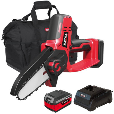 Excel Tools Excel 18V Mini Chainsaw With 1 X 4.0Ah BatteryCharger & Carry Bag Compact Garden Pruning Saw from B&Q