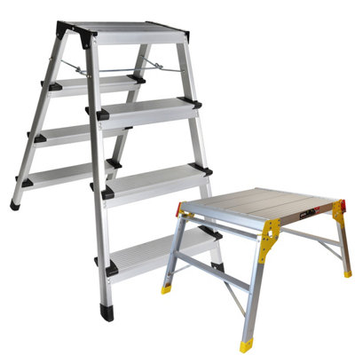 Excel Tools Excel Aluminium Stool Ladder 4 Tread With Work Bench Folding Hop Up 600mm from B&Q