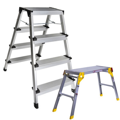 Excel Tools Excel Aluminium Stool Ladder 4 Tread With Work Bench Folding Hop Up 300mm from B&Q