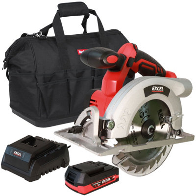 Excel Tools Excel 18V Cordless Circular Saw 165mm Circular Saw Includes 1X 2.0Ah BatteryFast Charger & BagIdeal For Wood Cutting from B&Q