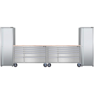Excel Tools Excel 55Inch 20 Drawer Stainless Steel Workbench Roller Tool Chest Cabinet & 2 Tall Cabinet from B&Q