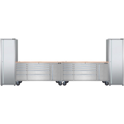 Excel Tools Excel 72Inch 20 Drawer Stainless Steel Workbench Roller Tool Chest Cabinet & 2 Tall Cabinet from B&Q